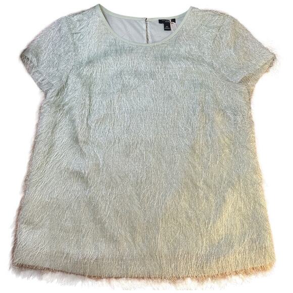 VTG 00s Eyelash Fringe Textured Tee Shirt Blouse Top Sz 6 Petite Mint Green Fun - Picture 1 of 8
